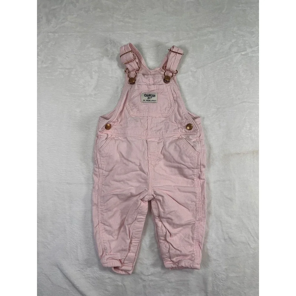 OshKosh B'gosh Corduroy Overalls 9M Pink Rose Gold Hardware Baby Girl